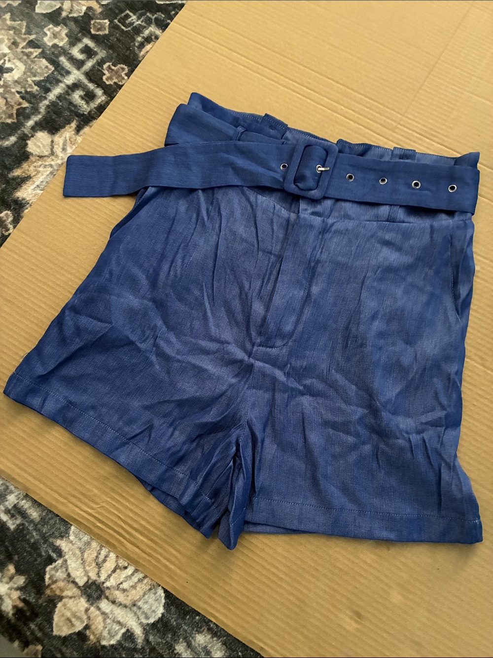 High-Waist Blue Belted Women’s Shorts